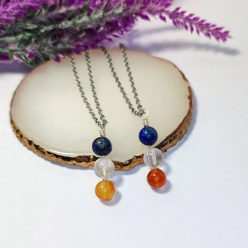 Friendship pendant with lapis lazuli, rose quartz and carnelian beads.