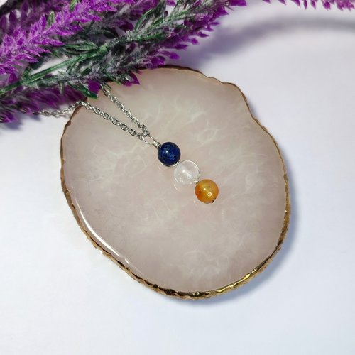 Friendship pendant with lapis lazuli, rose quartz and carnelian beads.