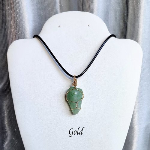 Aventurine wire wrapped pendant in gold, rose gold or copper.