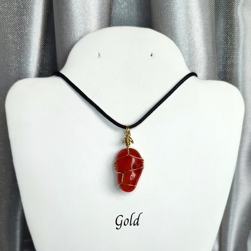Carnelian Wire Wrapped Pendant in Gold, Rose Gold or Copper