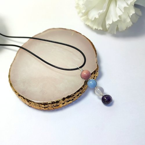 Necklace for grief with rhodochrosite, angelite, rose quartz and amethyst with chain or cord.