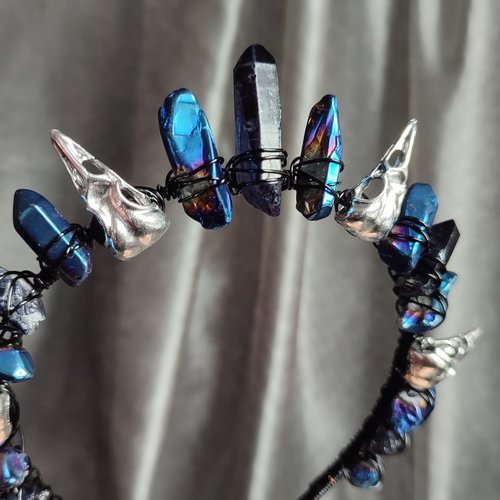 Mystic Crow Crystal Crown with Black and Blue Titanium Quartz and Crow ...