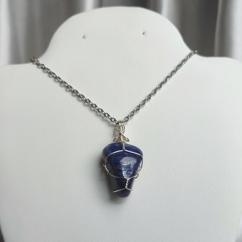Sodalite Wire Wrapped Pendant in Silver