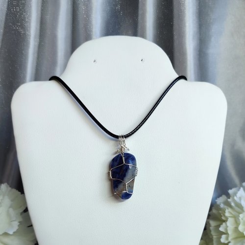 Sodalite Wire Wrapped Pendant in Silver