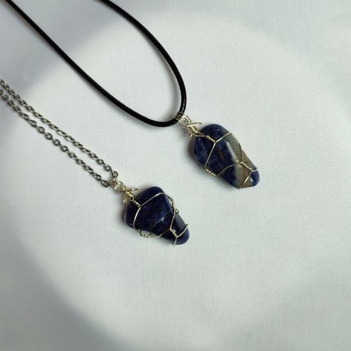 Sodalite Wire Wrapped Pendant in Silver