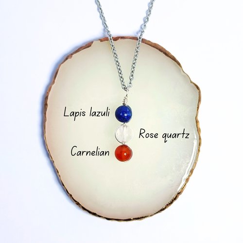 Friendship pendant with lapis lazuli, rose quartz and carnelian beads.