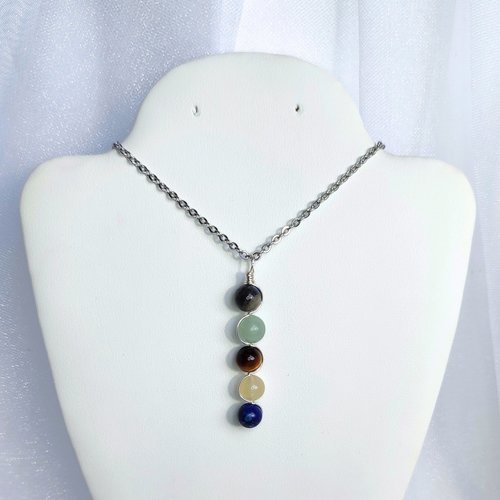 Gemstone pendant for promotion and success with labradorite, aventurine, tiger's eye, citrine and lapis lazuli with chain or cord.