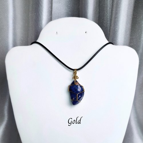 Sodalite wire wrapped pendant in gold, rose gold or copper.