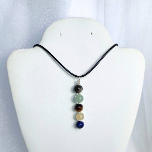 Gemstone pendant for promotion and success with labradorite, aventurine, tiger's eye, citrine and lapis lazuli with chain or cord.