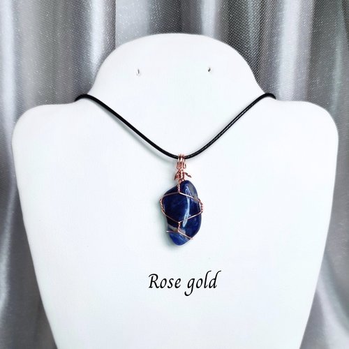 Sodalite wire wrapped pendant in gold, rose gold or copper.