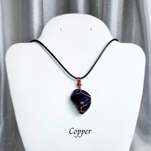 Sodalite wire wrapped pendant in gold, rose gold or copper.