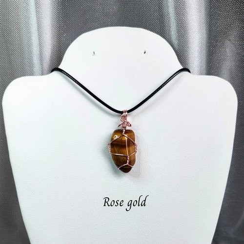 Tiger's eye wire wrapped pendant in gold, rose gold or copper.