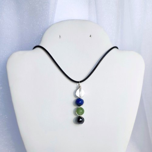 Study and exams gemstone pendant with quartz, lapis lazuli, fluorite and hematite with chain or cord.