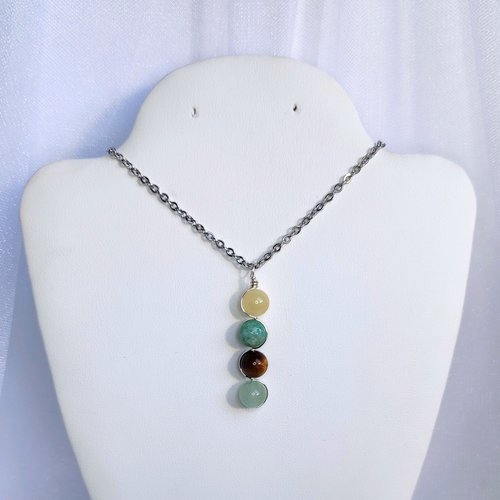 Gemstone pendant for good luck with citrine, amazonite, tiger's eye and aventurine.