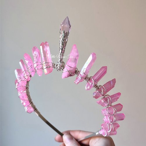 Princess Crown with pink titanium quartz and a pink glass crystal centrepiece.