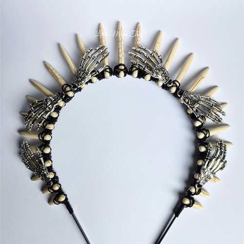 Bones Crown with white howlite and silver skeleton hands.