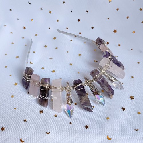 Gracie Crown with amethyst, rose quartz and glass crystals.