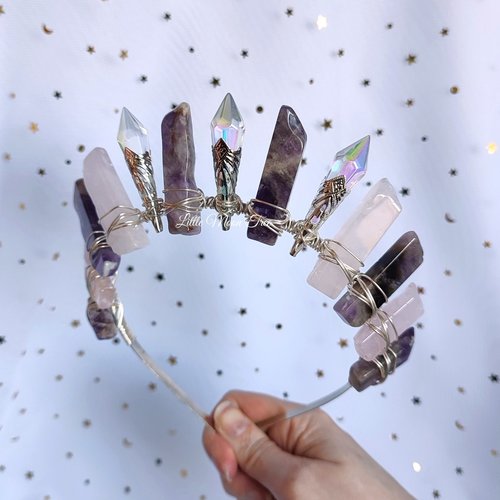 Gracie Crown with amethyst, rose quartz and glass crystals.