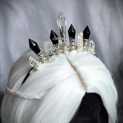Dark Angel crown with quartz, black glass crystals and clear centrepiece.