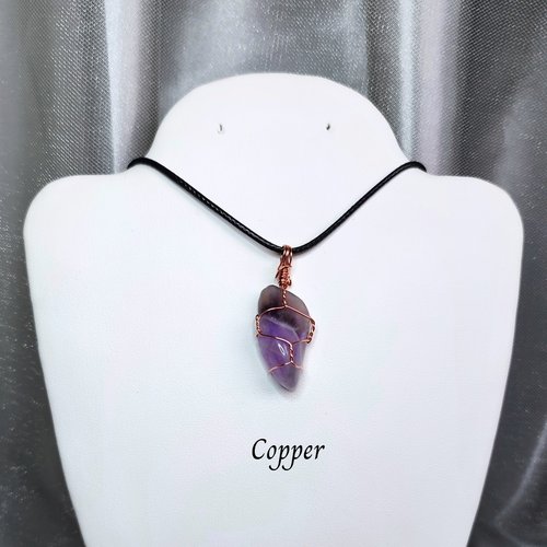 Amethyst wire wrapped pendant in gold, rose gold or copper.