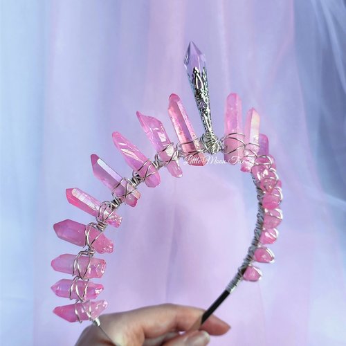 Princess Crown with pink titanium quartz and a pink glass crystal centrepiece.
