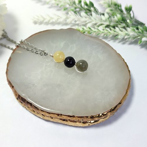Evil entity protection pendant with citrine, onyx and labradorite.
