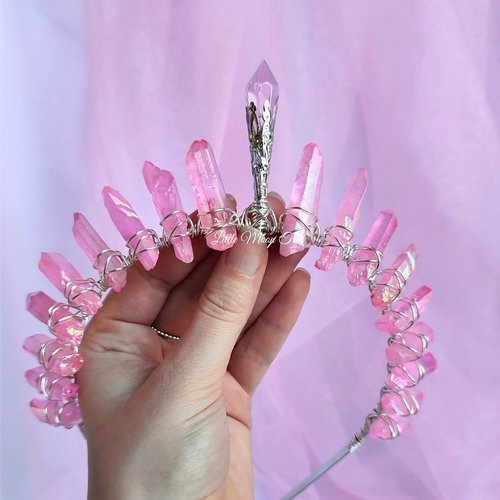 Princess Crown with pink titanium quartz and a pink glass crystal centrepiece.
