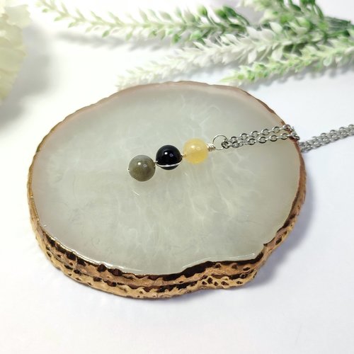 Evil entity protection pendant with citrine, onyx and labradorite.