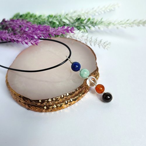 Creativity pendant with lapis lazuli, amazonite, quartz, carnelian and garnet.