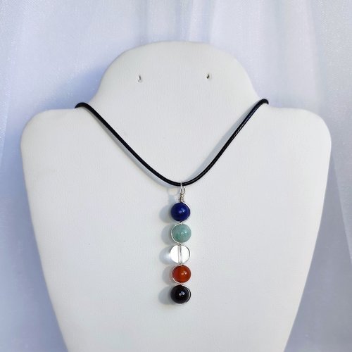 Creativity pendant with lapis lazuli, amazonite, quartz, carnelian and garnet.