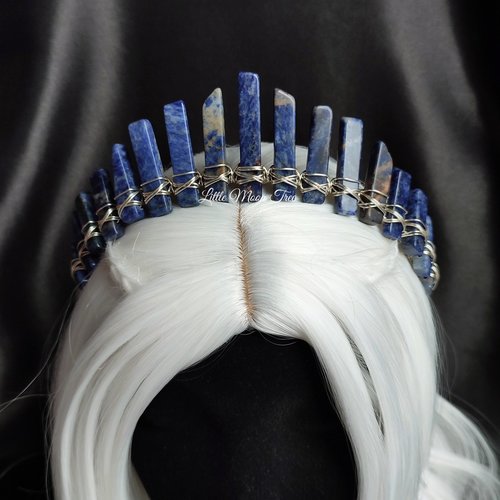 Atlantis crystal crown with sodalite wire wrapped onto a headband.