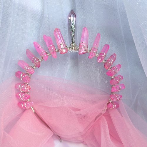 Princess Crown with pink titanium quartz and a pink glass crystal centrepiece.