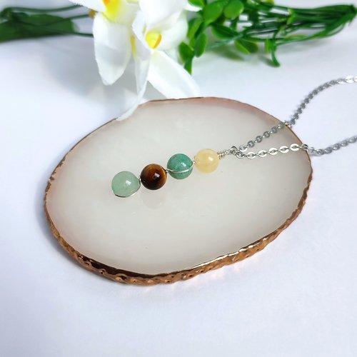Gemstone pendant for good luck with citrine, amazonite, tiger's eye and aventurine.