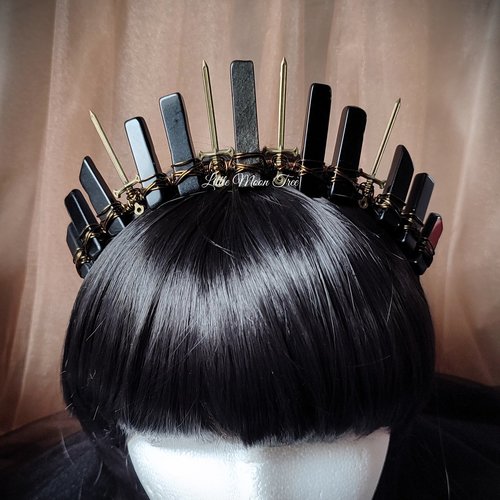 Warrior Princess Crown with black agate and bronze swords.