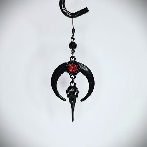 Black moon and raven dangle earrings with fishhooks.