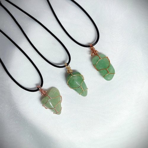 Aventurine wire wrapped pendant in gold, rose gold or copper.