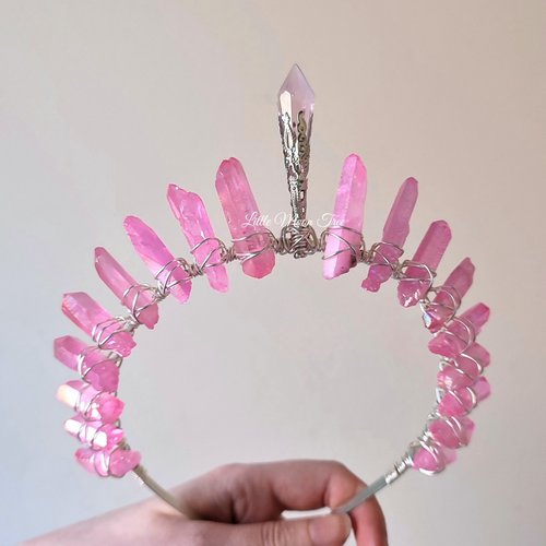 Princess Crown with pink titanium quartz and a pink glass crystal centrepiece.