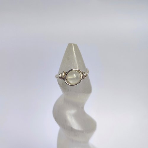 Selenite Wire Wrapped Ring in Silver or Copper