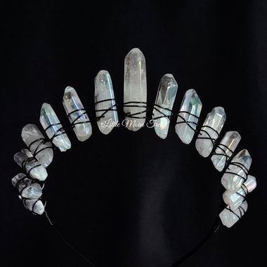 Angel dust crown with angel aura quartz and black headband.