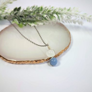 Angel connection pendant with selenite and angelite beads.