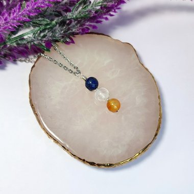 Friendship pendant with lapis lazuli, rose quartz and carnelian beads.