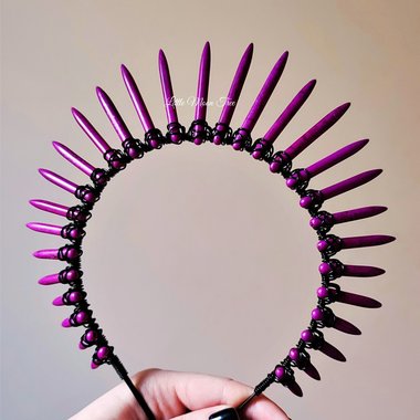 Punk Princess Crown with purple howlite wire wrapped onto a black headband.