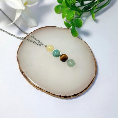 Gemstone pendant for good luck with citrine, amazonite, tiger's eye and aventurine.