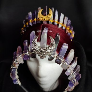 Dreamer crown with chevron amethyst and moon in gold or silver.