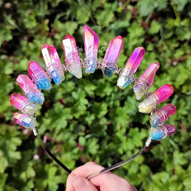 Rainbow Crown with titanium quartz wire wrapped onto a silver headband.