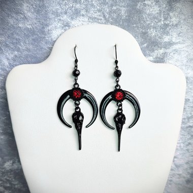 Black moon and raven dangle earrings with fishhooks.