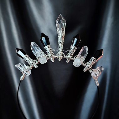Dark Angel crown with quartz, black glass crystals and clear centrepiece.