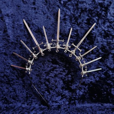 Queen of Swords Crown with silver swords and headband.